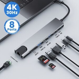 USB Type C 8 in 1 Adapter Connector MacBook Universal HDMI Eth SD/TF 4K