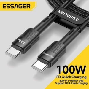 ESSAGER Kabel Data Type C to Type C Quick Charging Braided 5A 100W - ES-X18
