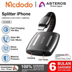 MCDODO Splitter iPhone Ke Jack 3.5Mm +Lightning Audio Open Mic CA-6340